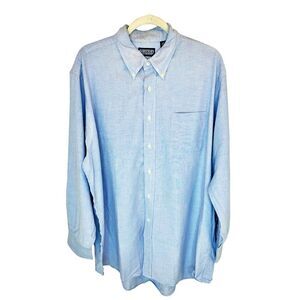 Vintage Lands End Men's Blue‎ Oxford Dress Shirt Size 17.5-34 Button Down Cotton